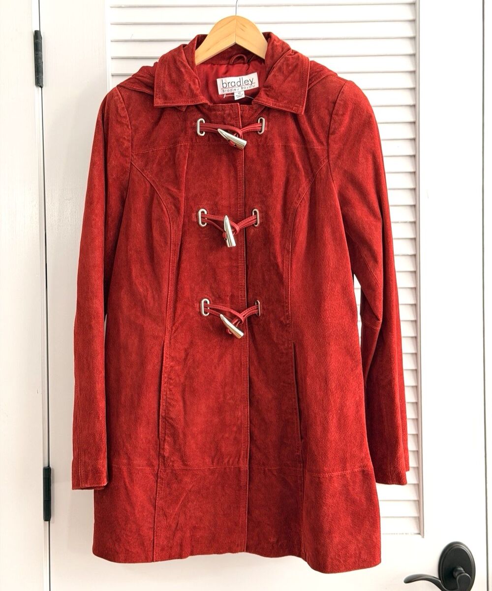Bradley Bayou XS Copper Red Suede Leather Hooded Toggle Coat NWOT